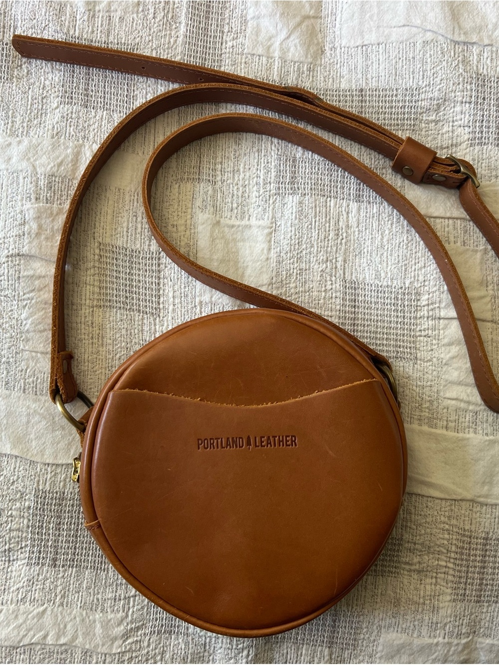 Portland Leather Company Round Crossbody in Honey Brown